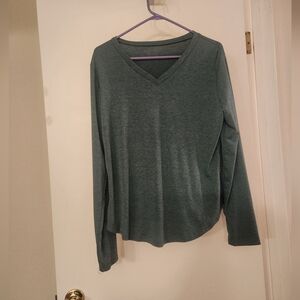 Source Unknown V-Neck Long Sleeve Top - Dark Green